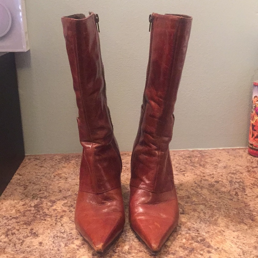 Brown leather boots